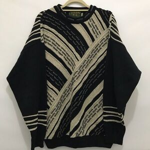 Vintage Tosani Black and Beige Textured Knit Sweater Size L